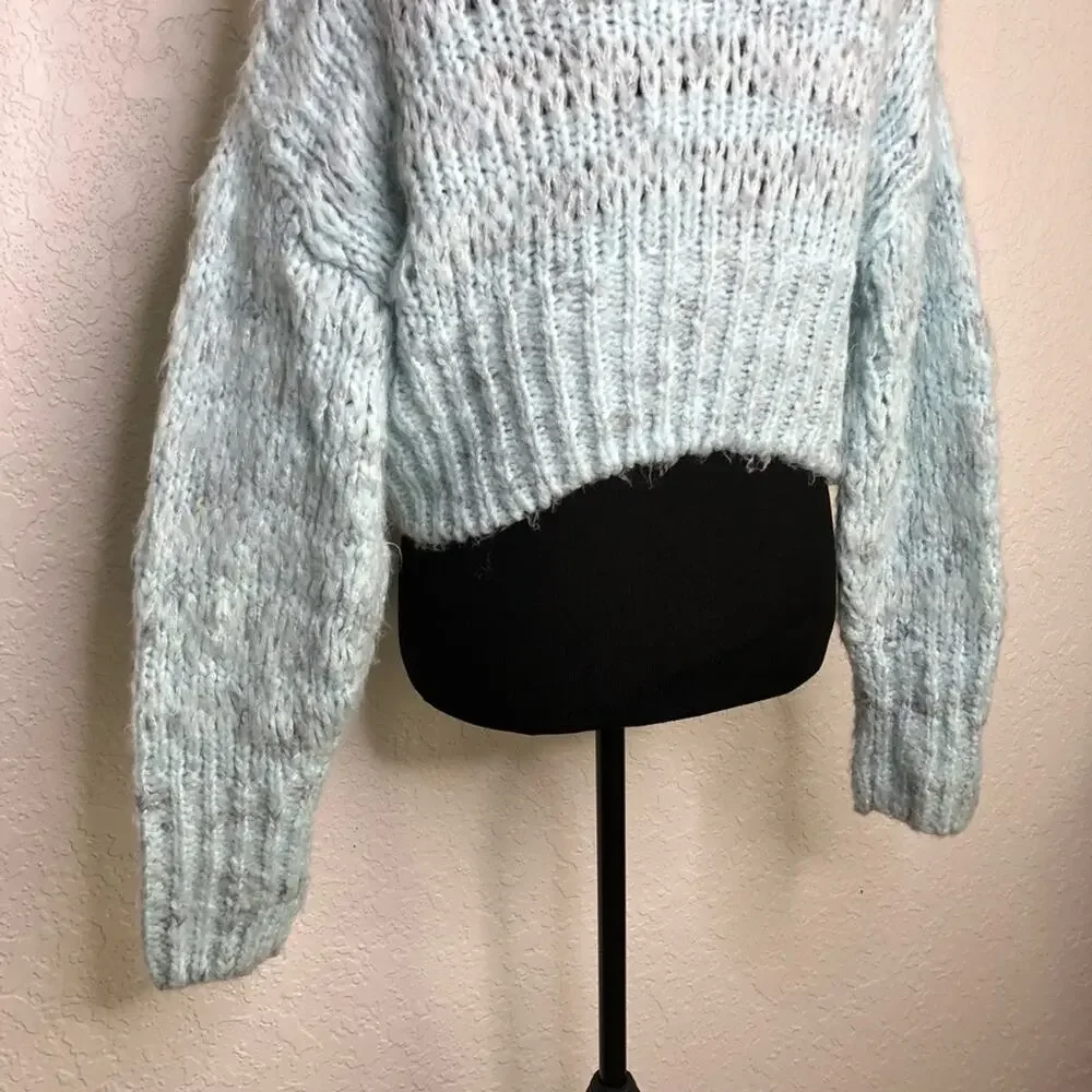 Urban Outfitters light blue semi open knit mock turtleneck sweater size Medium